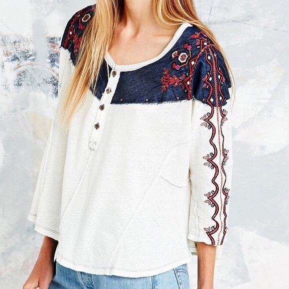 Free People Tops - Free People Rio Embroidered Henley Top
